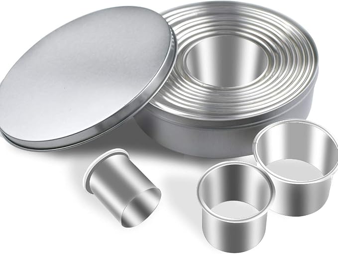 12 Pieces Round Cookie Cutters Set Stainless Steel Cookie Cutter Set Biscuit Plain Edge Round Cutters Circle Baking Metal Ring Molds Metal Ring Baking Molds Circle Pastry Donut Doughnut Cutter Set
