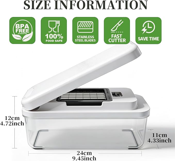 14-In-1 Chopper Vegetable Cutter with 7 Blades, Vegetable Chopper with Container and Lid, Mandoline Slicer for Kitchen, Veggie Slicer for Salad, Cheese Grater, Kitchen Gadgets Accessories Essentials