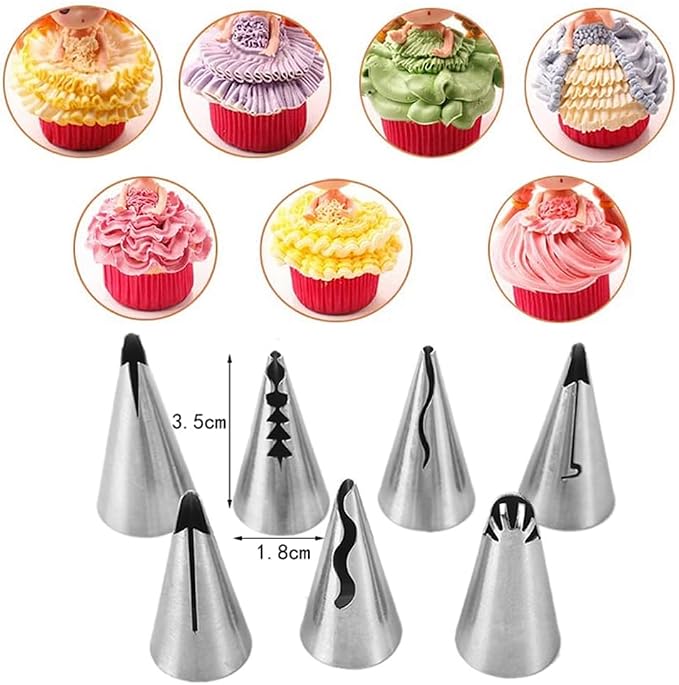 Ruffle Piping Tips for Cake Decorating, 7 Ruffle Icing Pastry Skirt Tips