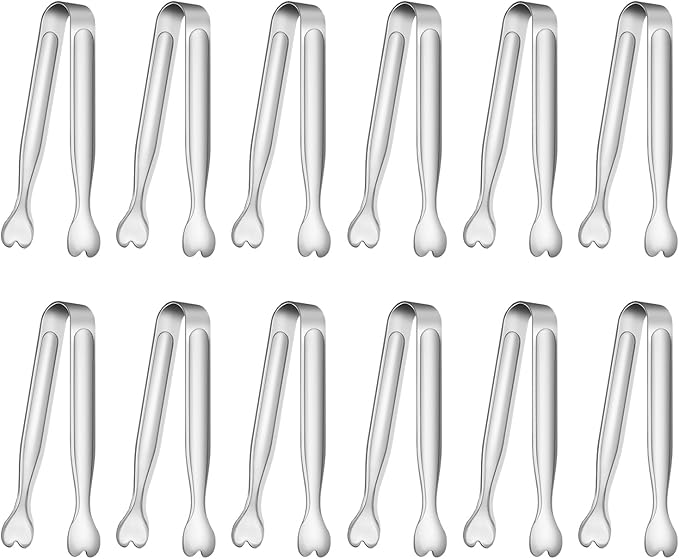 12 PCS Heart-Shaped Small Serving Tongs, 4.3 Inch Mini Sugar Tongs Silver Stainless Steel for Ice Cube, Appetizers, Dessert, Tea Party, Home Kitchen, Coffee Bars, Buffet, Food Grade & Dishwasher Safe