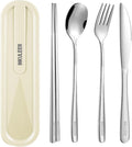 iNKULEER Travel cutlery set, 18/8 stainless steel cutlery, Reusable utensils set with case, Portable Silverware Lunch Box for Camping and Office-Stainless steel