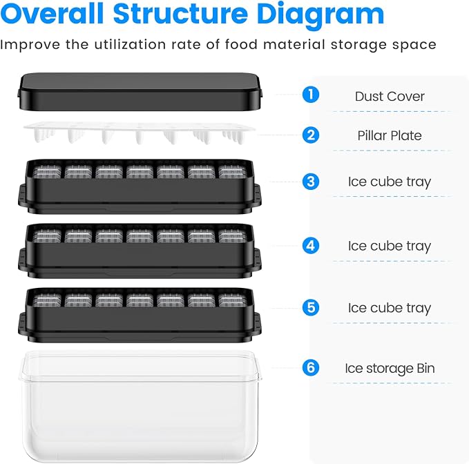 Ice Cube Tray with Lid and Bin, Easy Release 84 Cubes for Freezer | Food-grade BPA-free PP and ABS. Ice cubes for fruit, cocktails, iced coffee. Space-saving stackable with scoop