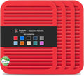 4 Pack Square Silicone Trivets | Hot Pads for Kitchen, Hot Pots and Pans, Hot Dishes, Countertops, Heat Resistance to 480°F, Red