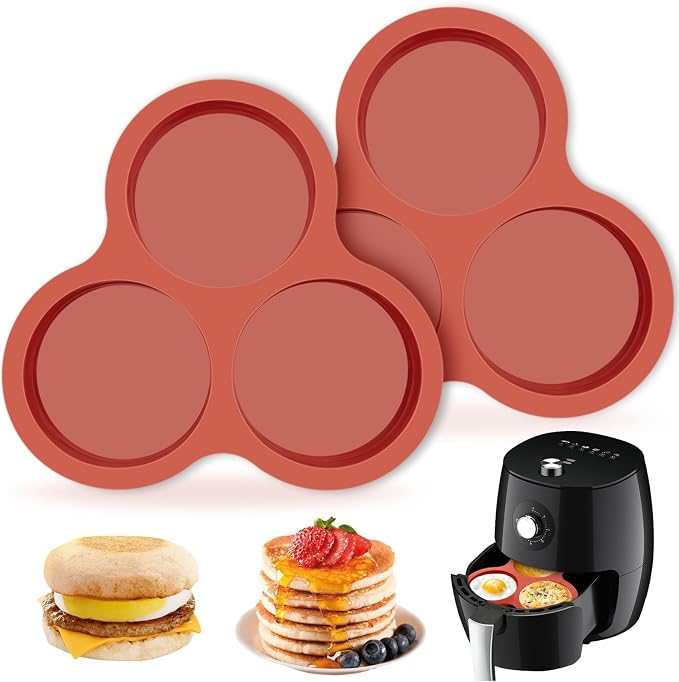 JOERSH Air Fryer Egg Silicone Mold, 4 Inch, 2 Pack | Round Egg Bites Molds, Air Fryer Baking Pan, Non Stick, For Breakfast Sandwiches, Hamburger Buns, Pancake, Jumbo Muffin Tops