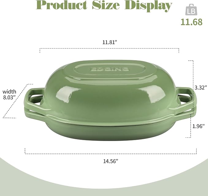 EDGING CASTING Enameled Cast Iron Oval Dutch Oven Pot with Lid, Dutch Oven for Sourdough Bread Baking, Bread Oven, Bread Dutch Oven, Oval Bread Pan, 5qt, Pistachio Green