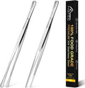 HOTEC Kitchen Tweezers Tongs Stainless Steel Professional Chef Tweezers, Set of 2-12inch Extra-Long Food Tongs for Cooking,Grill and Baking