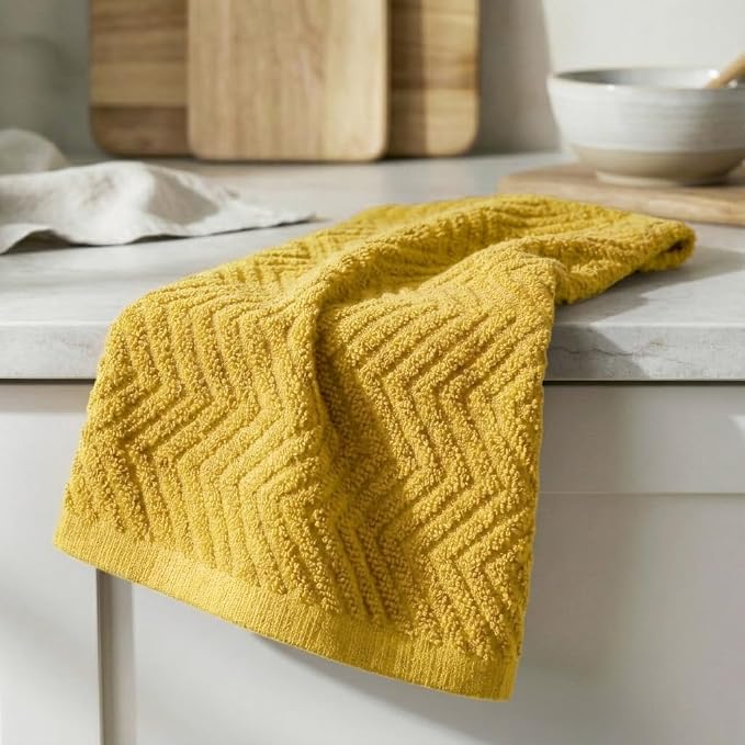 100% Cotton Kitchen Towels 15x25 in, Mustard Set (Pack of 4)