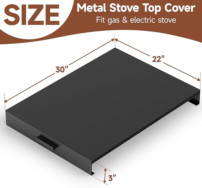 BJADE'S Stove Cover Board - 30"x22"x3" Gas/Electric Range Top Cover with Anti-Slip Feet, Kitchen Organizer & Noodle Board, Black Cooktop Protector for Counter Space Expansion