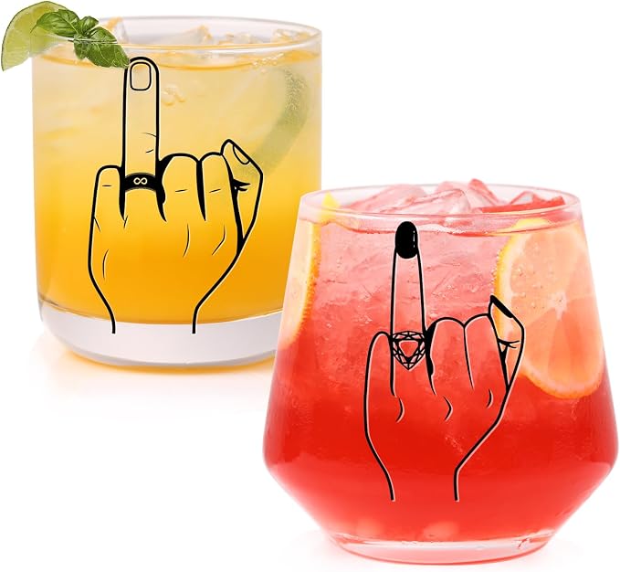 comfit Engagement Gifts for Couple, Ring Finger Wine&Whiskey Glass Set,Bride and Groom Just Married Gift, Mr and Mrs Newlyweds Bridal Shower,Valentine's Day Gift,Wedding Gifts for Couples 2026
