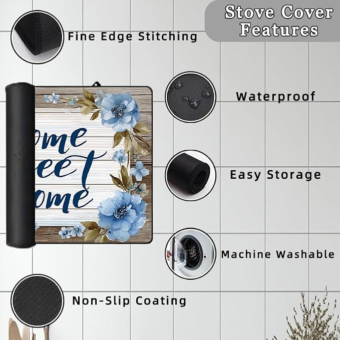 Vintage Wood Grain Stove Top Covers for Electric Stove - Home Sweet Home - Electric Stove Top Cover Protector,Retro Floral Stove Mat Protector,Heat Resistant Cooktop Stovetop Cover