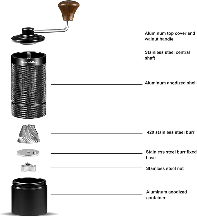 M6 Hand Coffee Grinder for Espresso Pour Over French Press Moka | 24 Adjustable Settings,Hexagonal Conical Burr,All Metal Body,Portable Compact Hand Grinder for Travel, Camping,Home & Office