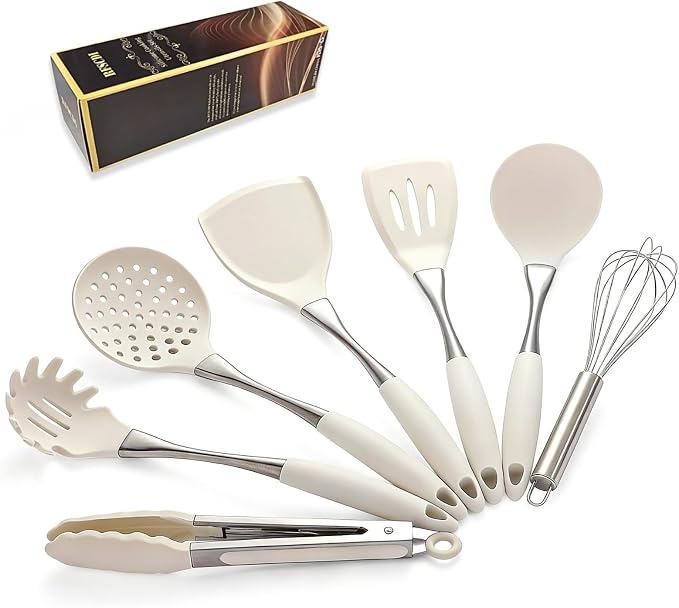 White Silicone Cooking Utensils Set-Non-Toxic, Heat Resistant, BPA Free Kitchen Utensils Set with Spatula, Spoon, Whisk & Tongs-Non-Stick& Dishwasher Safe for Nonstick Cookware