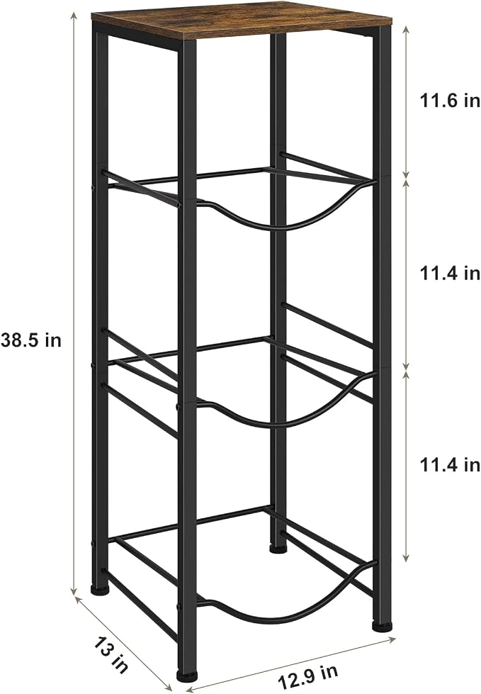 5 Gallon Water Jug Holder 3-Tiers Water Dispenser Stand Rack, Water Bottle Organizer with Storage Shelves for Kitchen Living Room Office, Rustic Brown