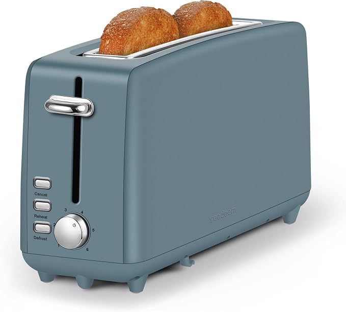 SEEDEEM Stainless Steel Toaster 2 Slice Slim, 10" Long Slot, 6 Shade, Surf
