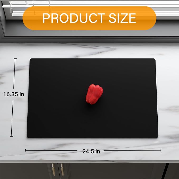 2-Pack Silicone Counter Mats 24”x16”,Black | 1.5mm thick silicone counter protector, heat resistant & non-slip. Works for air fryer, hot pots, pans and coffee maker.