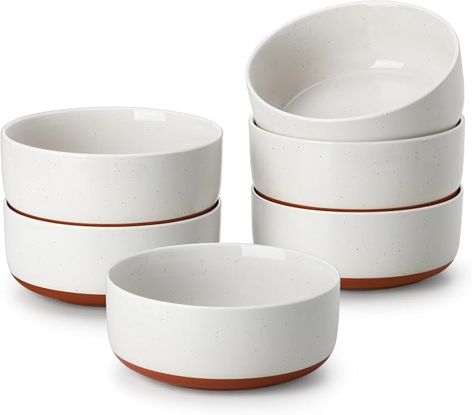 MALACASA Cereal Bowls Set of 6,24 OZ Ceramic Bowls for Kitchen,Khaki White | Porcelain Soup Bowl Breakfast Bowls for Cereal, Soup, Oatmeal, Yogurt, Dishwasher Microwave Safe for Daily Use, Series TARA