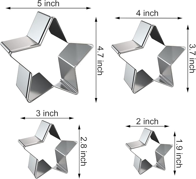 Pentagram Star Cookie Cutter Set Large - 5 Inch, 4 Inch, 3 Inch, 2 Inch - Geometric Cookie Cutters Shapes Molds - Stainless Steel