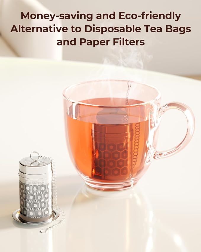 2 Pack Reinmoson Mini Stainless Steel Tea Strainer for Loose Tea 1.2”x2.2” | Extra Fine Mesh Tea Infuser for Loose Leaf Tea Steeper, Updated Slim Threaded Lid Tea Ball for Cup Mug Teapot Bottle Kettle