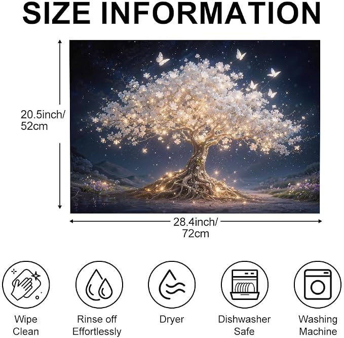 Tree of Life Stove Top Cover for Electric Stove, 28x20 In Mat | Heat-resistant non-slip mat holds hot cookware; glass cooktop protector, dish drying; magical floral butterfly kitchen decor