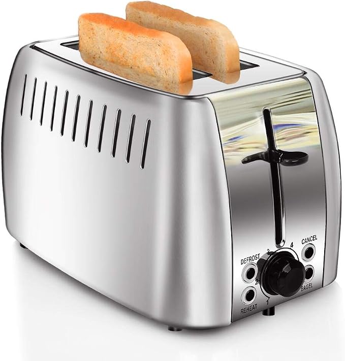 Toasters 2 Slice Wide Slot Stainless Steel Toaster for Bagels | 6 Browning Setting, Bagel/Reheat/Defrost/Cancel Function, Slim Toaster 2 Slice, Bread & Bagel Toaster