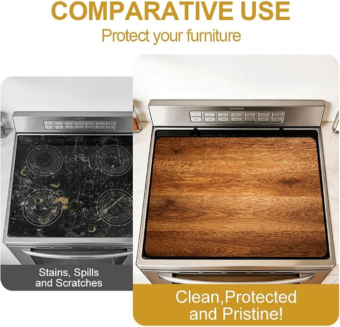 Rustic Wood Grain Stove Top Cover for Electric Gas Glass Top Stove | Rustic wood grain kitchen decor; non-slip stovetop cover, faux wood noodle board, glass cooktop mat for farmhouse kitchen