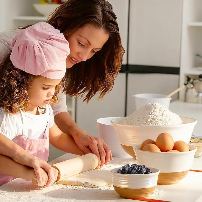 HASENSE Ceramic Serving Bowls, Large Salad Pasta Mixing Bowls Set, 2.1/1.0/0.5 Qt for Entertaining, White Nesting Batter Bowls for Prepping Baking, Dishwasher Microwave Safe, Set of 3