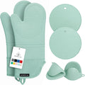 RORECAY 2-Pack Silicone Pot Holders for Kitchen, Hotpad with Pocket, Mint | Heat Resistant up to 500°F, Quilted Cotton Potholders, Non-Slip & Waterproof Trivets for Hot Pots, Pans, and Countertops