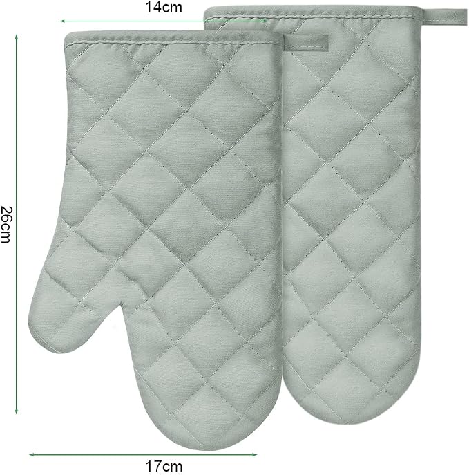 AUAUY Grey Oven Mitts, 1 Pair Kitchen Mittens, 392°F Heat Resistant | Oven Gloves Non-Slip Kitchen Gloves for Oven, BBQ Gloves-Oven Mitts Infill Cotton Cooking Gloves for Oven Grilling Baking