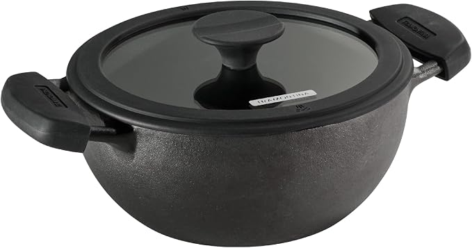Tramontina Utsava Pre-Seasoned Cast Iron 2.3-Quart Kadai with Lid | Small Kadhai Pot for Indian Cooking