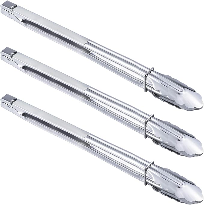 HINMAY Extra Long Stainless Steel Cooking Grilling Tongs (16-Inch 3 Pieces) | Metal Camp Dutch Oven Tongs for Kitchen and Barbecue Charcoal
