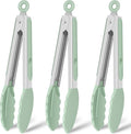 Hotec Silicone Serving Tongs for Cooking 9-Inch Kitchen Tongs with Silicone Tips, Set of 3 (Light Green)