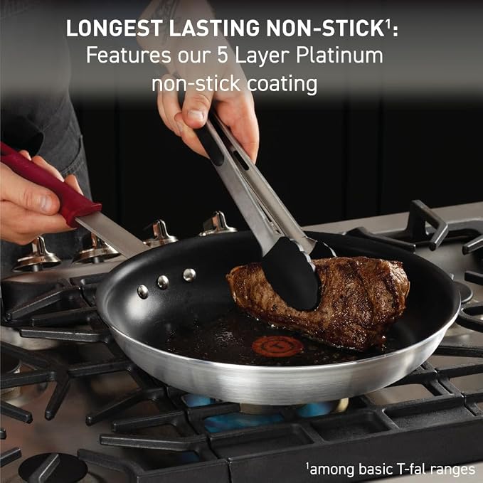 T-fal Professional VX3 Brushed Nonstick Fry Pan with Stainless Steel Handle 12 Inch, Oven Broiler Safe 400F, Cookware, Pots and Pans, Skillet, Restaurant & Business Grade, Certified NSF and CBA, Black