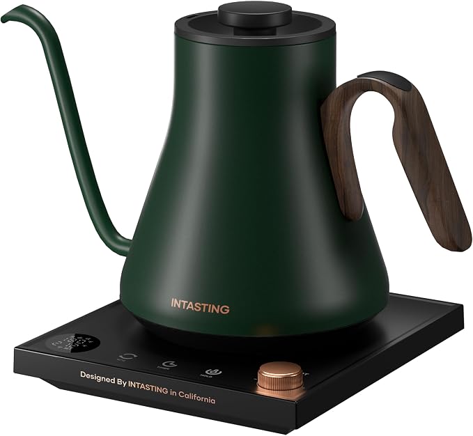 INTASTING Gooseneck Electric Kettle with 1℉ Temperature Control, 0.9 Liter | Fast Heating, Stainless Steel Interior, for Pour Over Coffee, Tea & Boiling Water, Keep Warm, Auto Shut-Off, Forest Green