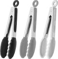 HINMAY Small Silicone Tongs 7-Inch Mini Serving Tongs, Set of 3 (Black Gray White) | Black Gray White
