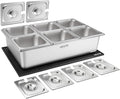 VEVOR Countertop Food Serving Display Container, Stainless Steel Food Salad Server Tray, Buffet Condiment Dispenser, Ice Cooled Rack with Separate Lid, for Restaurant, Hotel, Party (6x1/6 Pan)