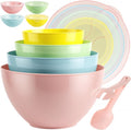 16 Piece Plastic Mixing Bowls with Lids Set includes 8 Prep Bowls & 8 Lids | Nesting Design, 2-in-1 Spoon-Fork, 1.1/2/3.4 /4.8QT, Large Salad Bowl for Preparing, Serving, and Storing, Dishwasher Safe