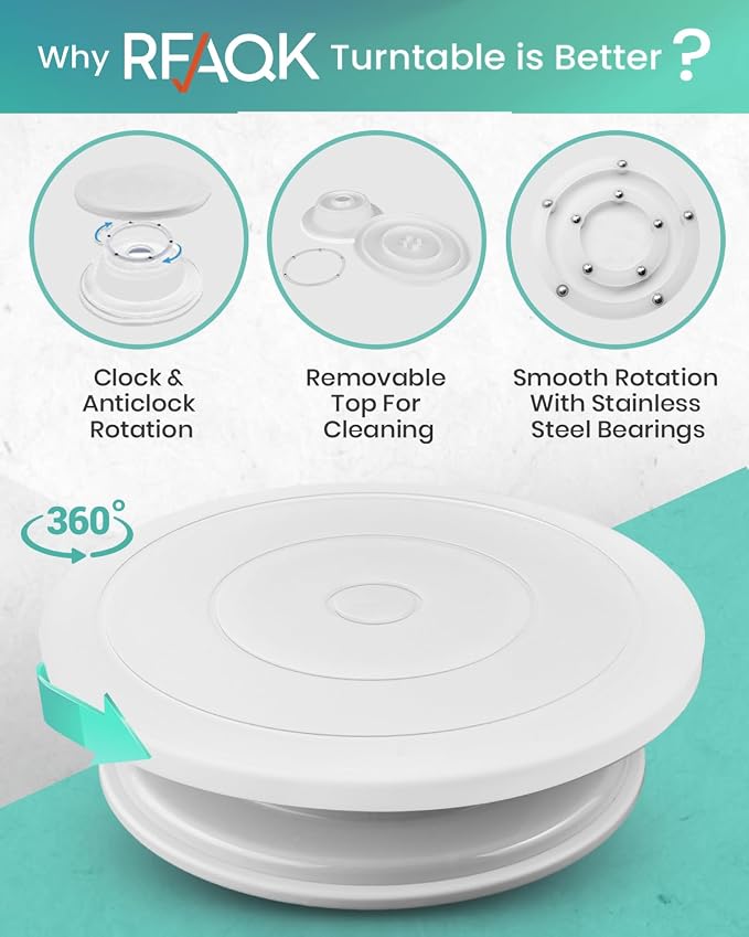 RFAQK 90PCs Cake Decorating Kit with Leveler, Baking Supplies Gift Includes Cake Stand Turntable, 24 Numbered Icing Tips, 55+1 Piping Bags, 2 Frosting Spatulas, 4 Scrappers, Video Course & Booklet