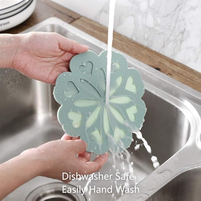 Set of 4 Silicone Trivet Mat - Hot Pot Holder Hot Pads for Table & Countertop - Trivet for Hot Dishes - Non-Slip & Heat Resistant Modern Kitchen Hot Pads for Pots & Pans, Teal