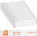 Lifewit 9 Pack 4" High Drawer Dividers, Adjustable Drawer Organizer Clothes | 13.8"-22.2" Expandable White Plastic Separators for Dresser, Kitchen, Cabinet, Nursery, Office, Socks & Underwear Storage