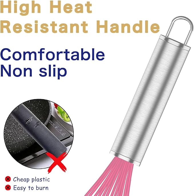 OYV Pink Silicone Whisk Set of 3, 8/10/12 Inch, Non-Scratch | BPA-Free Silicone, Heat Resistant Up to 480°F, Stainless Steel Core, Dishwasher Safe, Nonstick-Safe