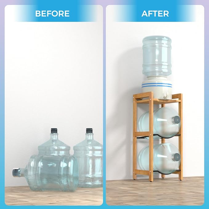 5 Gallon Water Jug Holder with Top Shelves, Natural Solid Wood Water Dispenser Stand 31"H, 3-Tiers 5 Gallon Water Jug Stand, Water Cooler Jug Rack, 5 Gallon Water Bottle Holder with 2 Slot & Top Shelf