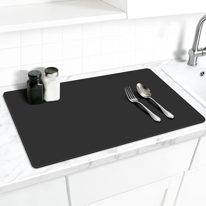 Silicone Mat for Kitchen Counter, 27.5" x 16.5" x 0.08", Black | Heat Resistant, Nonslip, Multipurpose Countertop Protector, Shipped Rolled Up