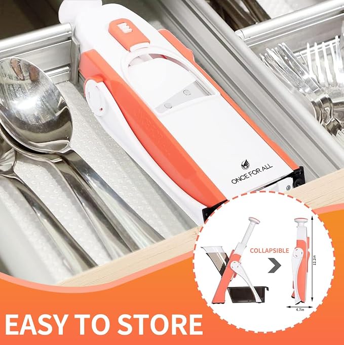 ONCE FOR ALL Mandoline Slicer for Kitchen, All in 1 Veggie Slicer, Orange | Adjustable Thickness, Potato Slicer Veggie Chopper, Strips Julienne Dicer, French Fry Cutter, Dishwasher Safe, Kitchen Gift