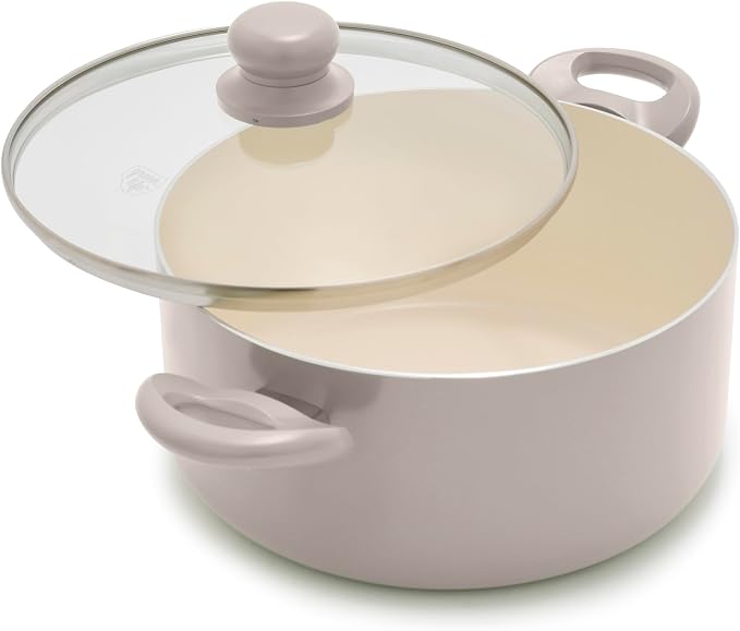 GreenLife 5QT Ceramic Nonstick Stockpot with Lid, Light Gray | PFAS-Free Nonstick Coating, Casserole Pot, Soup Pot, Pasta Pot, Induction Ready, All Stovetop Compatible, Dishwasher Safe