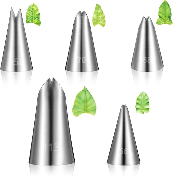 5pcs Leaf Piping Tips, Leaf Shape Piping Tip for Cupcakes, Stainless Steel Ruffle Tips, Cake Supplies for Baking And Decorating, Flower Nails Cake Cookies Frosting Decorating Tools