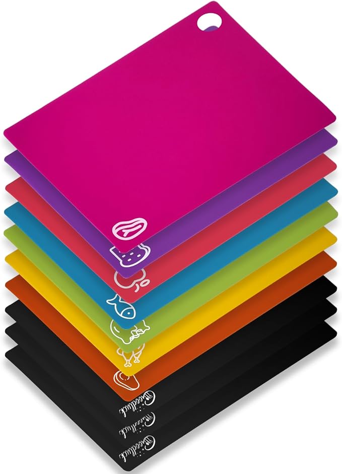 10 Pieces Flexible Cutting Boards with Hanging Hole, BPA Free Plastic Cutting Boards for Kitchen, Non Slip Cutting Mat for Meat and Vegetables