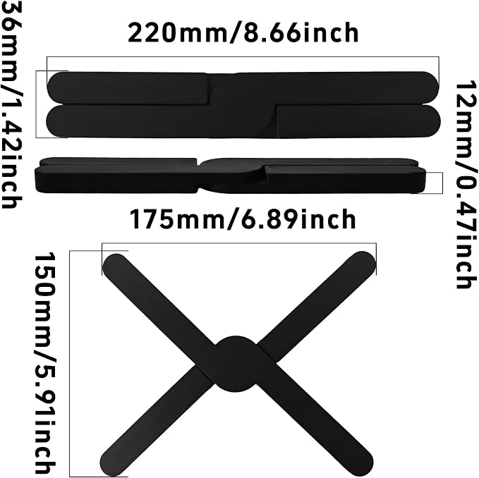 3PCS Foldable Silicone Trivet Set, Expandable Hot Pads for Kitchen, Heat Resistant Pot Holders, Non-Slip Table Protector Mat for Hot Dishes, Pots(Black)