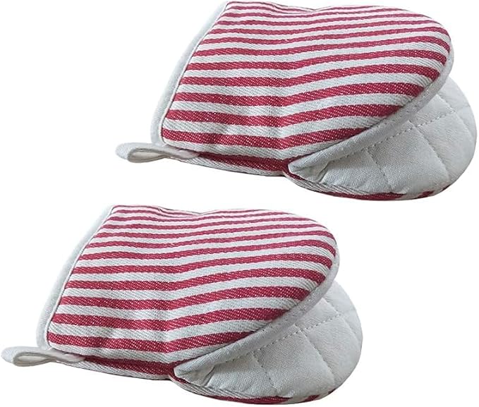 Mini Oven Mitts, Kitchen Oven Gloves Kitchen Mittens 500 Degrees Heat Resistant Baking Gloves with Hanging Loops Hot Gloves for Cooking, Baking (red)