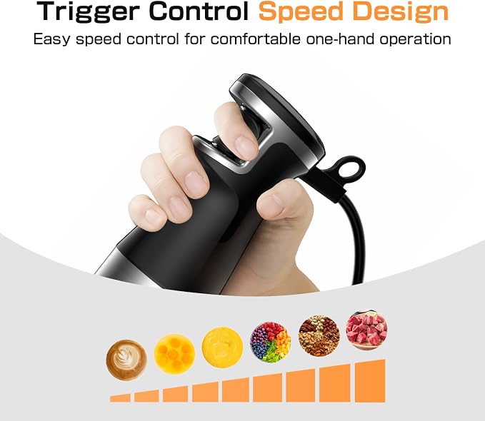 Turelar Immersion Blender Handheld 3-in-1 Hand Blender Set 1100W Heavy Duty | Trigger Speed Control, Emulsion Stick Mixer with Whisk and Milk Frother, Anti-scratch, for Kitchen Soup, Smoothie, Puree