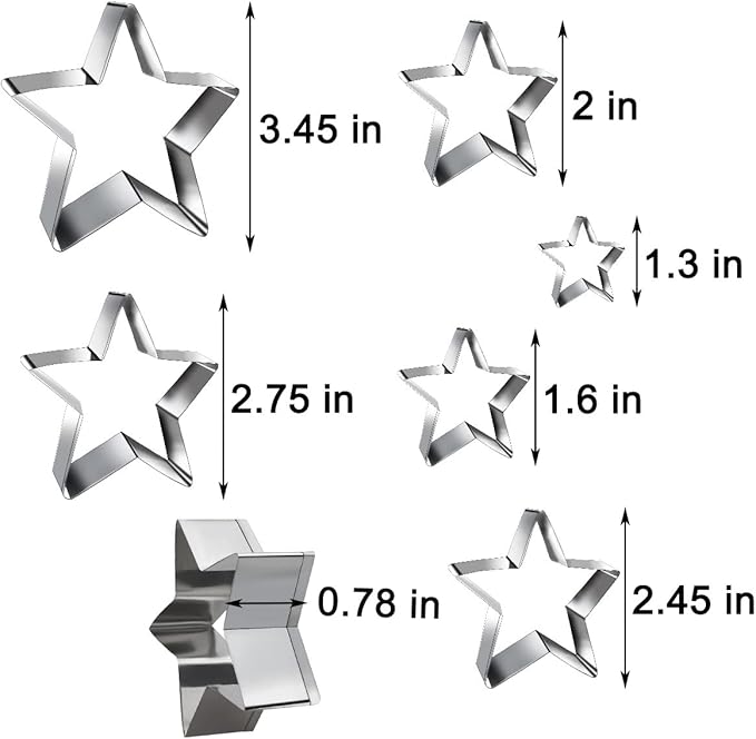 6 Pieces Star Cookie Cutters Set - Stainless Steel Five-Pointed Shaped Cutter, Biscuit Molds, Fondant Cake Cheese Cutter, Pastry Mold Bakeware Tools - Christmas Gifts (Assorted Sizes)
